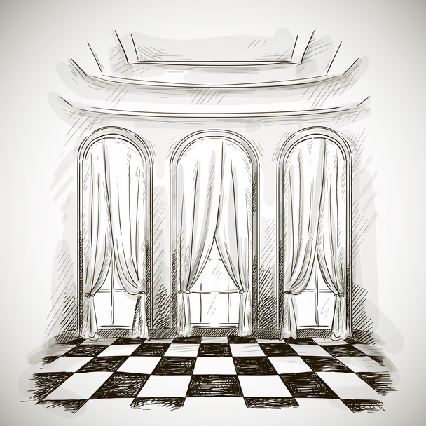 Sketch of a classic parlor ballroom - Vector, Image