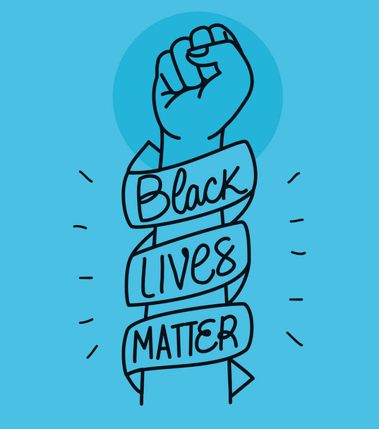 Black lives matter on ribbon around fist vector design - Wektor, obraz