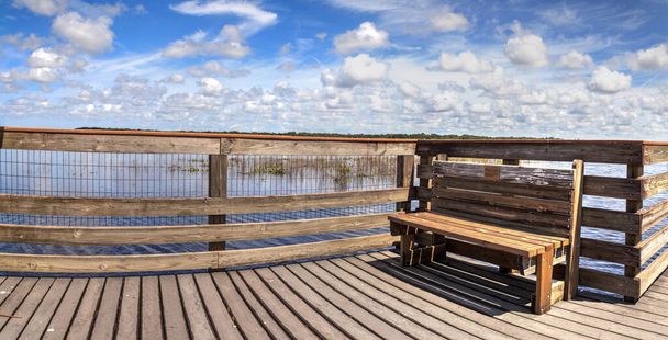 Пустеля з лавочками з видом на затоплене болото штату Міакка в Сарасоті (штат Флорида).. - Фото, зображення