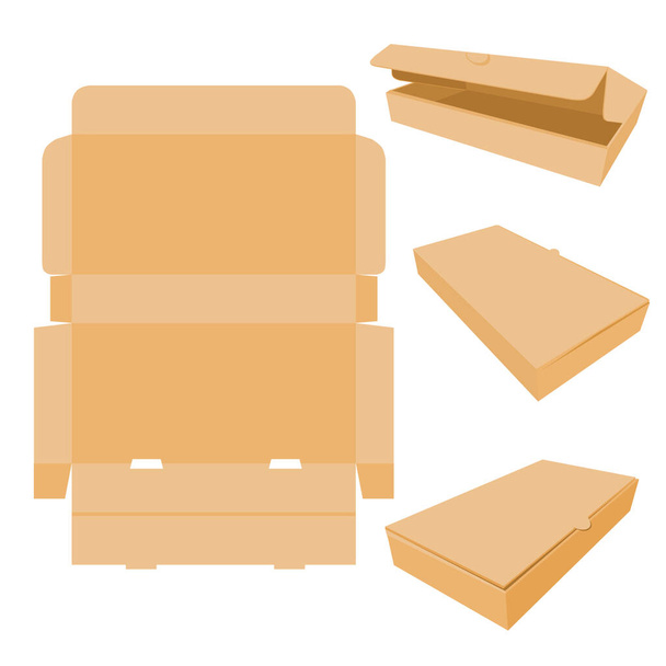 Jednoduchý vektor, Set Various Perspective Template or mockup, Lepenková krabice na potraviny, boty, látky nebo jiné zboží, izolované na bílém - Vektor, obrázek