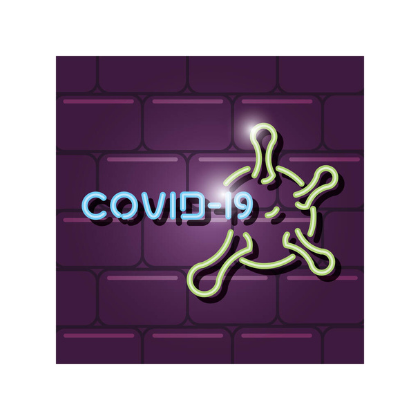symbol of covid 19 or coronavirus in neon light - Vector, Image