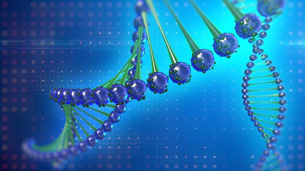 Molécula de DNA dupla hélice, brilho em fundo digital abstrato
. - Foto, Imagem