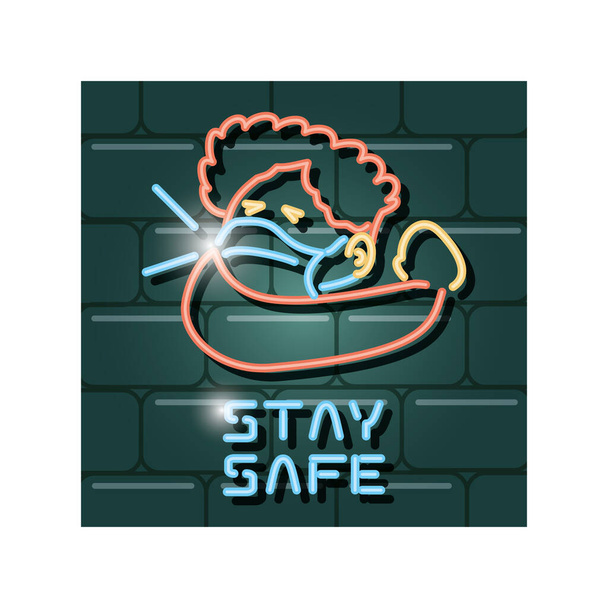 symbol of stay safe in neon light - Vector, Image