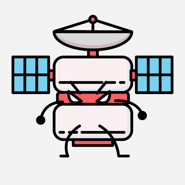Una ilustración del carácter lindo del vector de la mascota de la antena del satélite en estilo plano del diseño
 - Vector, imagen
