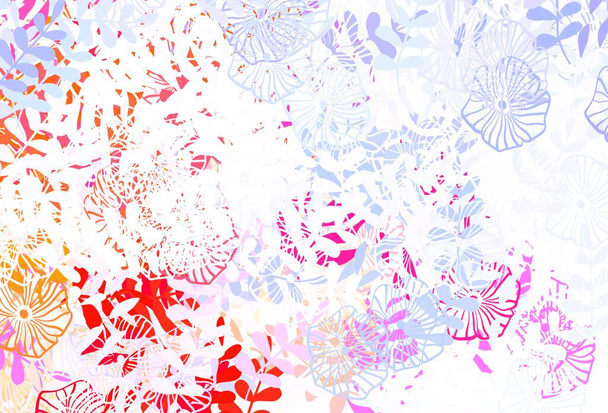 Lichtblauw, Rood vector natuurlijk patroon met bladeren, bloemen. Schetterende krabbels op witte achtergrond. Het beste ontwerp voor uw bedrijf. - Vector, afbeelding