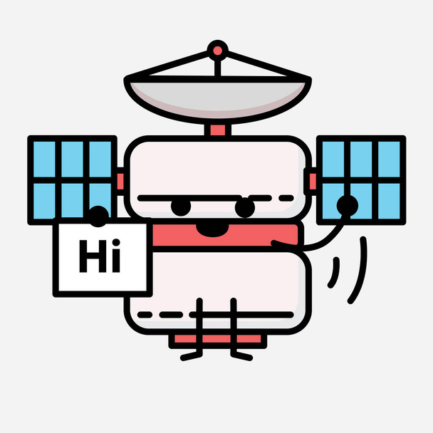 Una ilustración del carácter lindo del vector de la mascota de la antena del satélite en estilo plano del diseño
 - Vector, Imagen