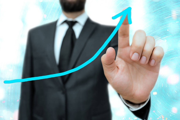 Arrowhead Curve Illustration Facing Upward Rising Denoting Success Achievement Improvement Development. Digital Arrow Chart Symbolizes Growth - Photo, Image