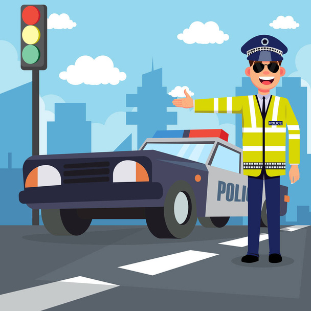 Trafik polisi konsept vektör illüstrasyonu - Vektör, Görsel