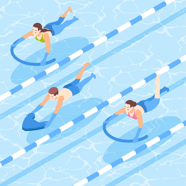 Swimming Aids Isometric Background  - Vector, Image