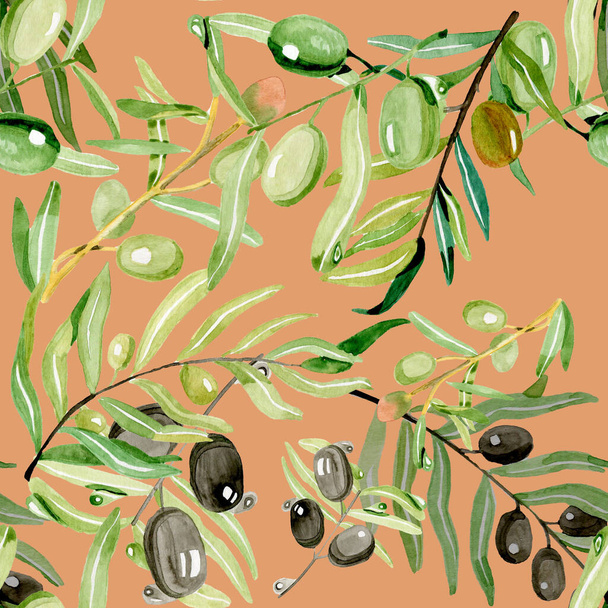olives on a branch with leaves a seamless pattern for fabric - Foto, Imagem