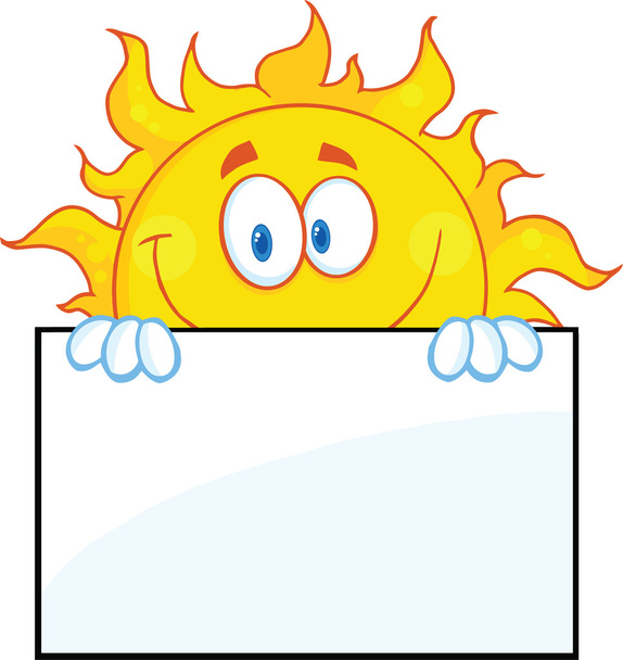 Smiling Sun Cartoon Character Over a Sign Board
 - Фото, изображение