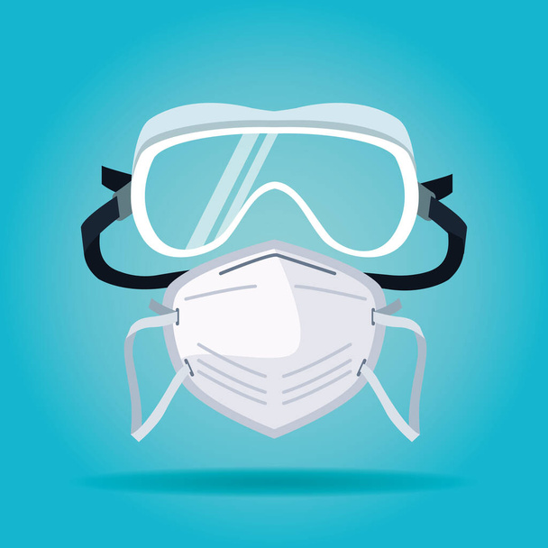 白い医療用マスクとゴーグル呼吸保護呼吸器 - ベクター画像