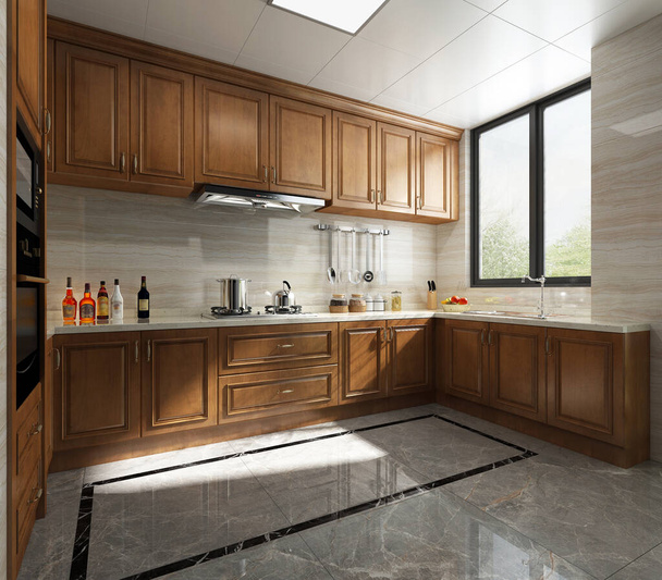 3D rendering konyha-szoba - Fotó, kép