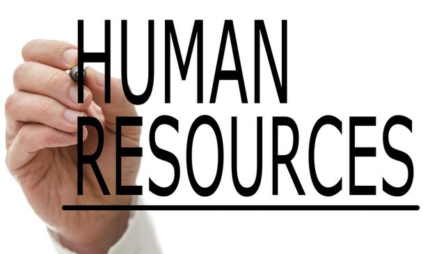 Man writing Human Resources on a virtual screen - Photo, Image