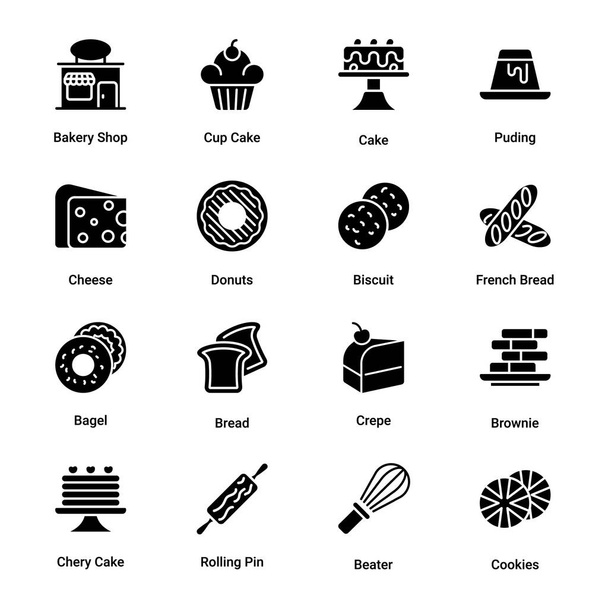 Bäckereigeschäft Glyphen-Symbole - Vektoren - Vektor, Bild