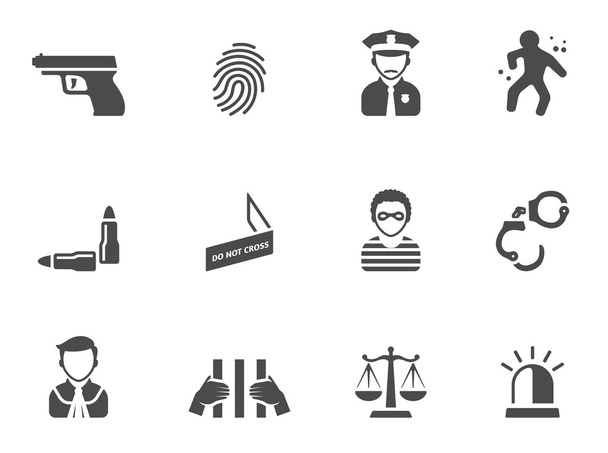 Crime icons in black & white - Vector, Image