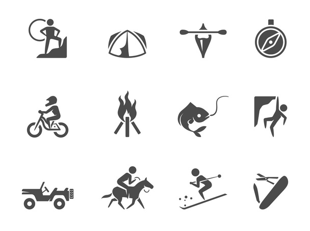 Iconos al aire libre en blanco y negro
 - Vector, Imagen