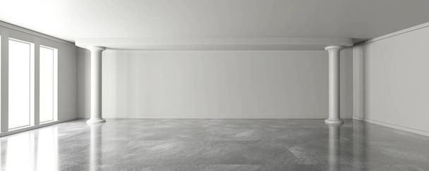 Üres fehér nagy nappali belső 3d építészet rendering belső illusztráció - Fotó, kép