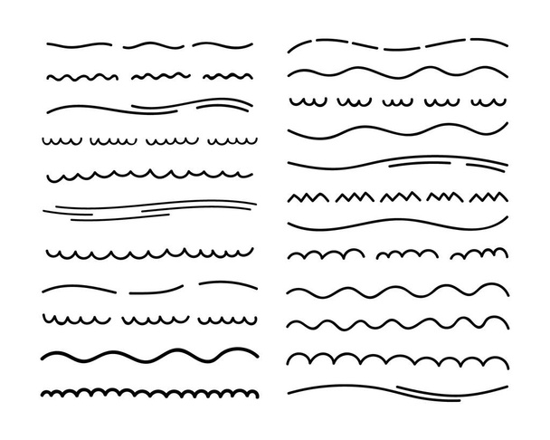 Coleção desenhada à mão de traços sublinhados no estilo doodle pincel marcador. Várias formas. Design gráfico vetorial
. - Vetor, Imagem