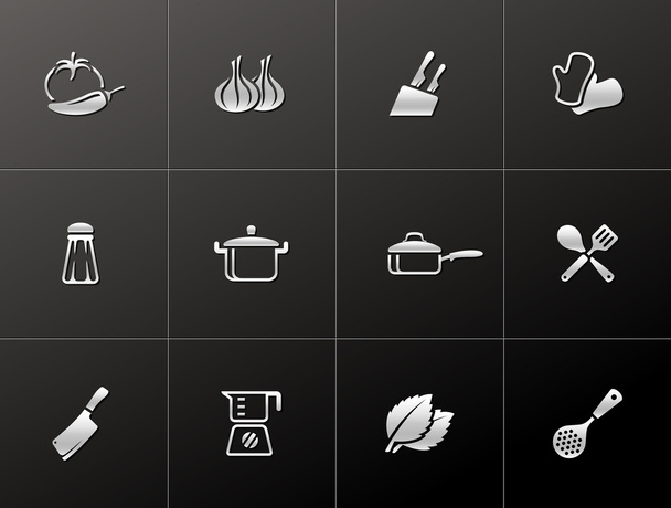Iconos de cocina en estilo metálico
 - Vector, Imagen