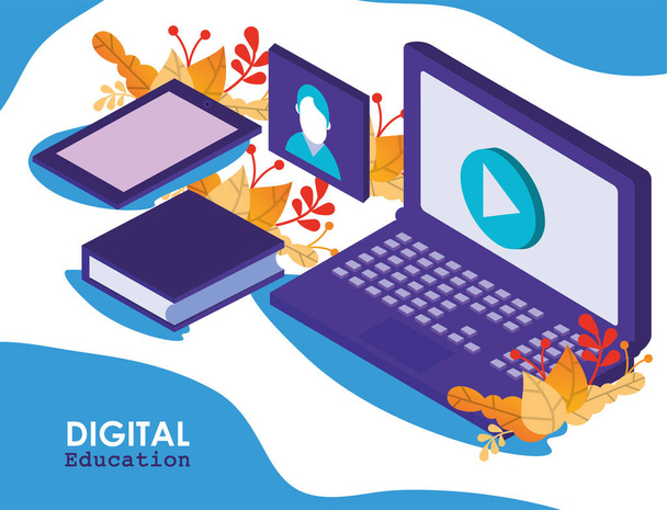 education on line technology with laptop - Vector, Image