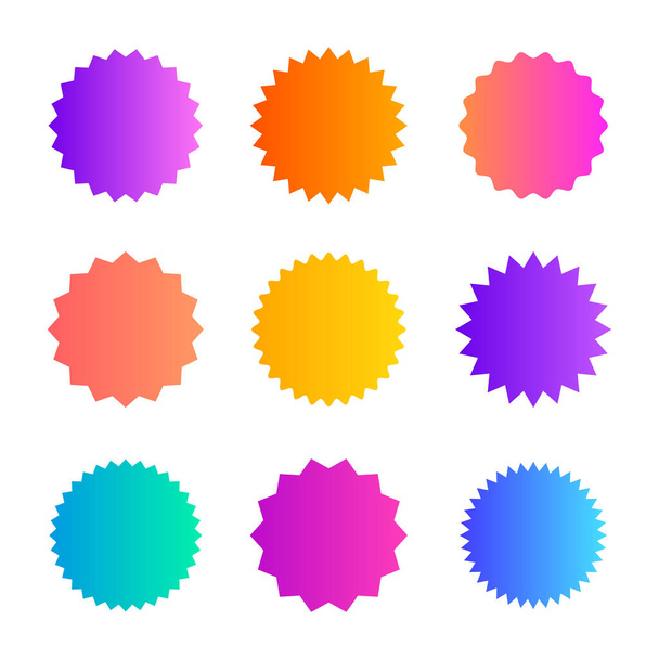 Set of colored gradient starburst badges icon. Sunburst stickers for price, promo, quality, sale tags. Vector graphic design. - Vector, Image
