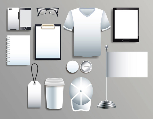set of white elements with stationery templates - Vector, Image