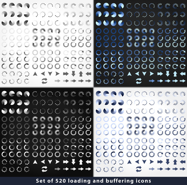 Set of 520 loading and buffering icons - Vector, Image