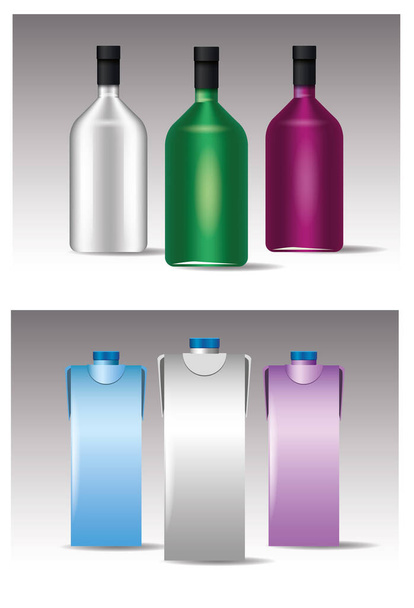 joukko lasi ja tetrapak värit pullot tuotteet - Vektori, kuva