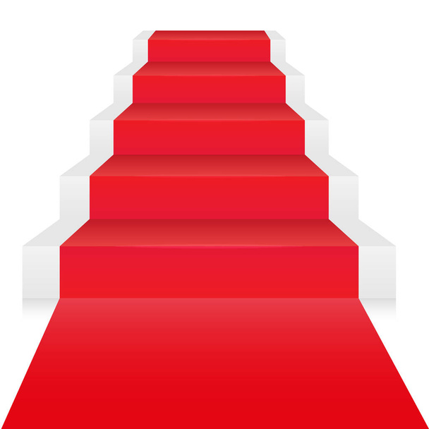 Escaleras con alfombra roja. Escalera con cinco escalones y una alfombra roja. Ilustración vectorial aislada sobre fondo blanco
. - Vector, Imagen