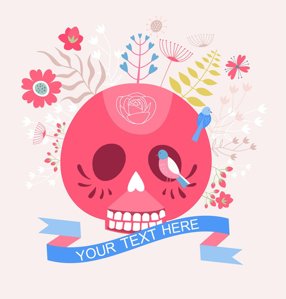 Flores e crânios definir colorido Dia dos Mortos cartão
 - Vetor, Imagem