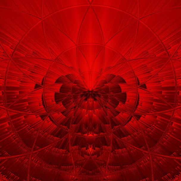 яскраво-червона далія розквітає на чорному тлі як квіткова фантазія у складні геометричні форми візерунки та дизайни
  - Фото, зображення