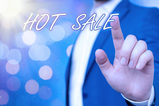 Text sign showing Hot Sale. Conceptual photo a very good discount of items is displayed over a limited time. - Photo, Image