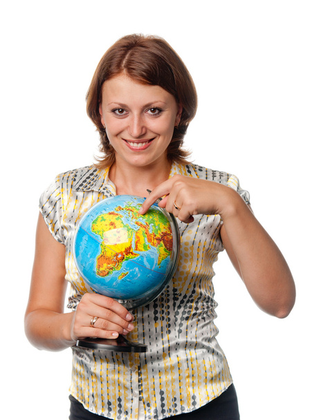 Smiling girl with the globe - 写真・画像