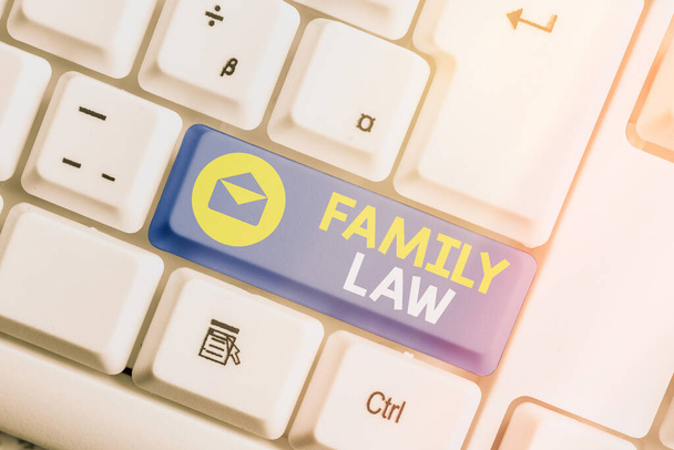 Text sign showing Family Law. Conceptual photo body of legal practice dealing with inside household matters. - Fotoğraf, Görsel