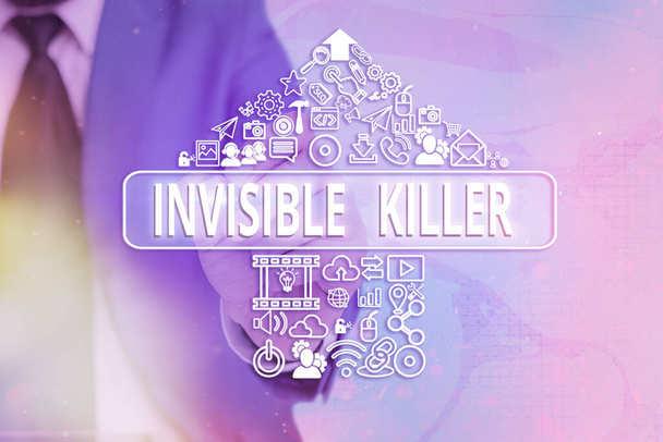 Handwriting text writing Invisible Killer. Concept meaning presence into the air of a substance which are harmful Information digital technology network connection infographic elements icon. - Photo, Image