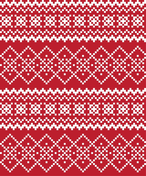 Piros karácsonyi vásár szigetmintás háttér divat textil, kötött és grafikai - Vektor, kép