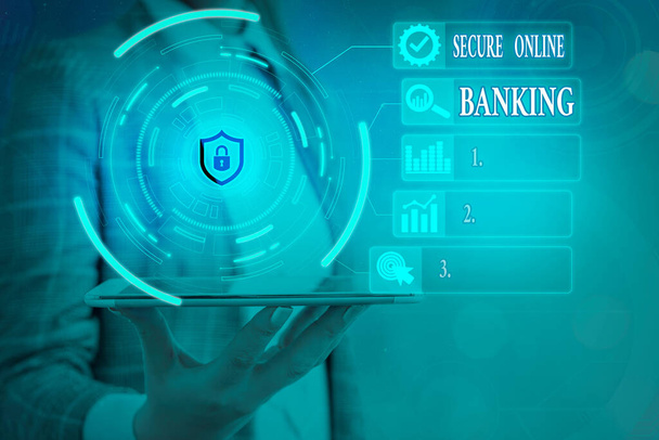 Tekstbord met Secure Online Banking. Conceptuele fotobeveiliging digitale bank voor internet transacties. - Foto, afbeelding