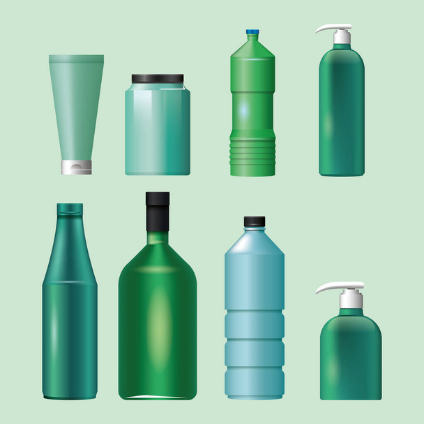 conjunto de produtos de garrafas de materiais e estilos
 - Vetor, Imagem