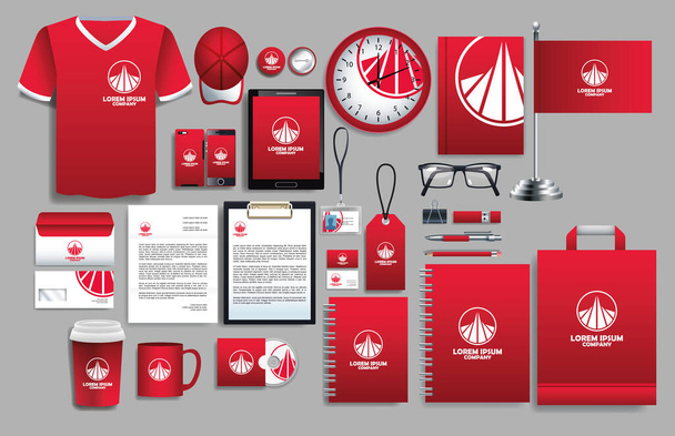 set of red elements with stationery templates - Vector, Imagen