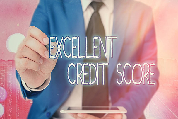 Word writing text Excellent Credit Score. Business concept for an individual s is report of financial standing and capacity to pay. - Photo, Image
