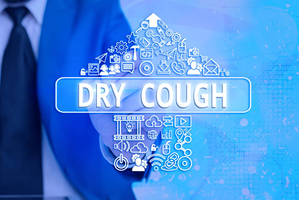 Handwriting text writing Dry Cough. Concept meaning cough that are not accompanied by phlegm production or mucus Information digital technology network connection infographic elements icon. - Photo, Image