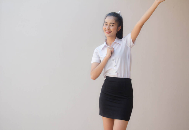 Portrait of thai adult student university uniform beautiful girl excellent - Фото, изображение