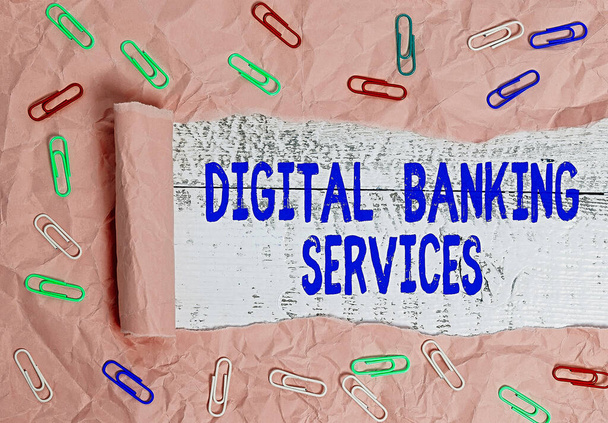 Digitális banki szolgáltatásokat mutató szövegtábla. Fogalmi fotó Üzleti, technológia, internet és hálózatépítés. - Fotó, kép
