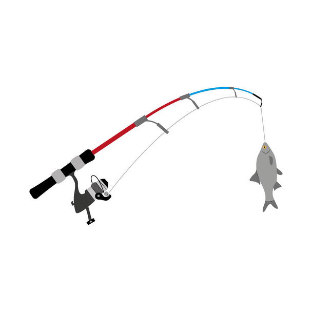 Multi-colored fishing rod with fish. Isolated on a white background. Vector graphics. Vector EPS10. - Vector, Image