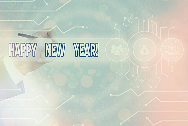 Escritura a mano conceptual que muestra Feliz Año Nuevo. Texto de la foto de negocios otro año comenzó para la concesión de uno mismo es deseos y metas
. - Foto, imagen