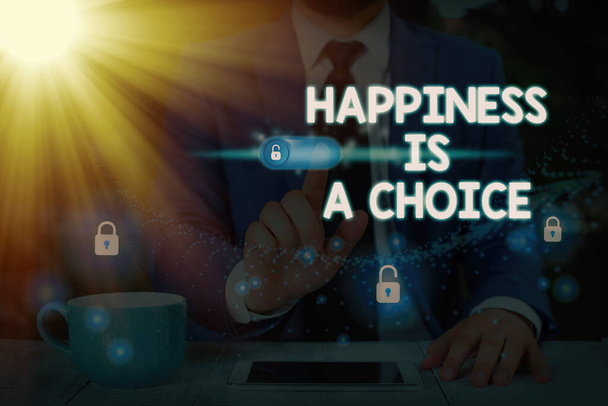 Conceptual hand writing showing Happiness Is A Choice. Business photo text Stay happy no matter what Inspired Motivated. - Photo, Image