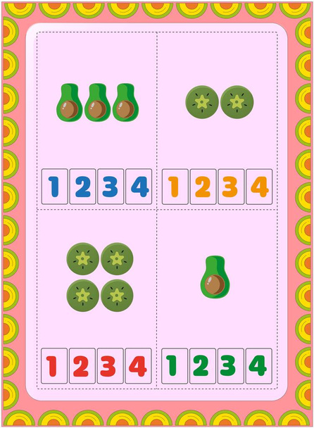 Preschool toddler math with half avocado and slice of kiwi design - Vector, Image