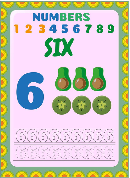 Matematica per bambini in età prescolare con mezzo avocado e fetta di design kiwi - Vettoriali, immagini