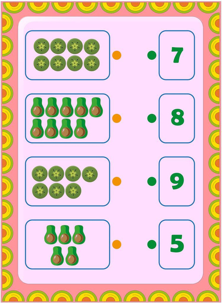 Matemáticas preescolares con medio aguacate y rebanada de diseño kiwi
 - Vector, Imagen